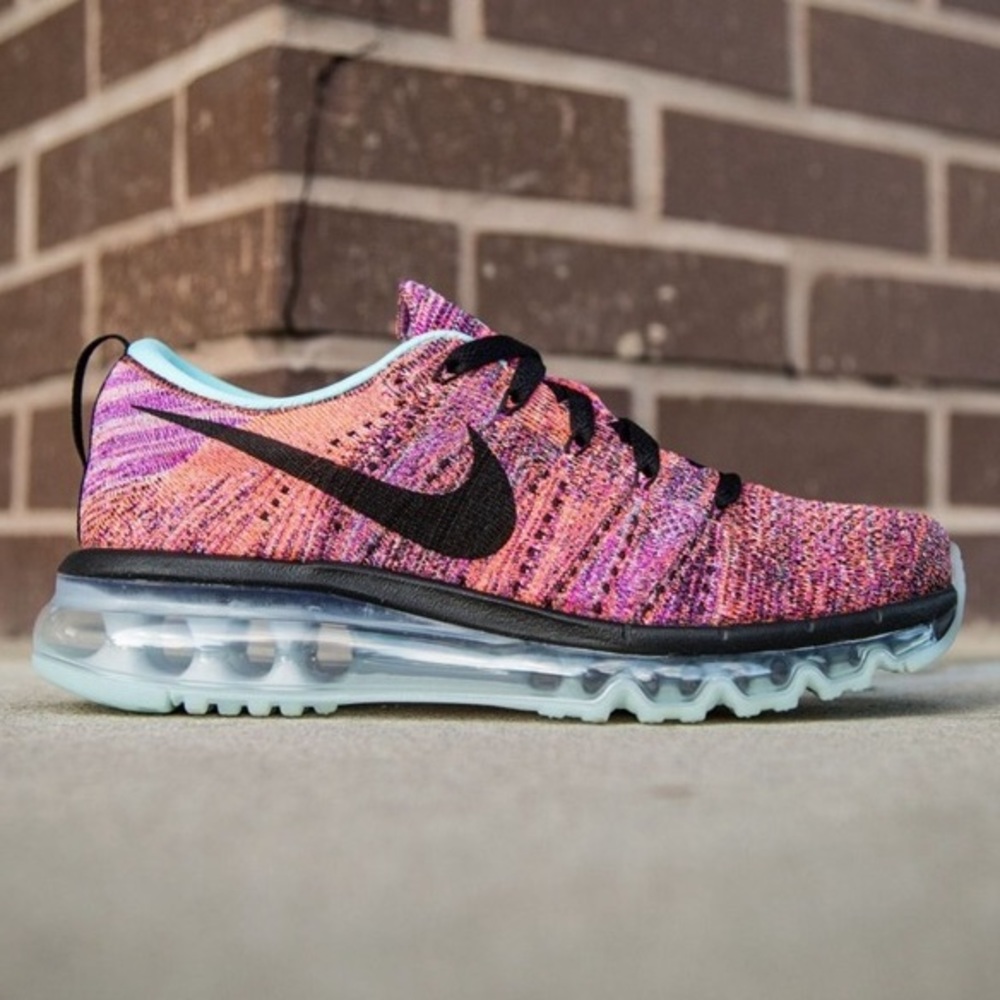 Nike Flyknit Running Sneakers Pink Black Women’s Athletic Shoes - Picture 1 of 7